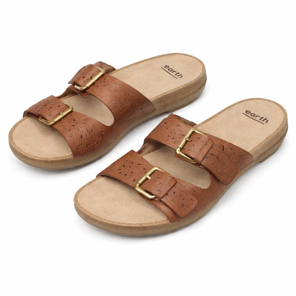 EARTH Sandy Antigua Leather Slip-On Sandals Sz 11W